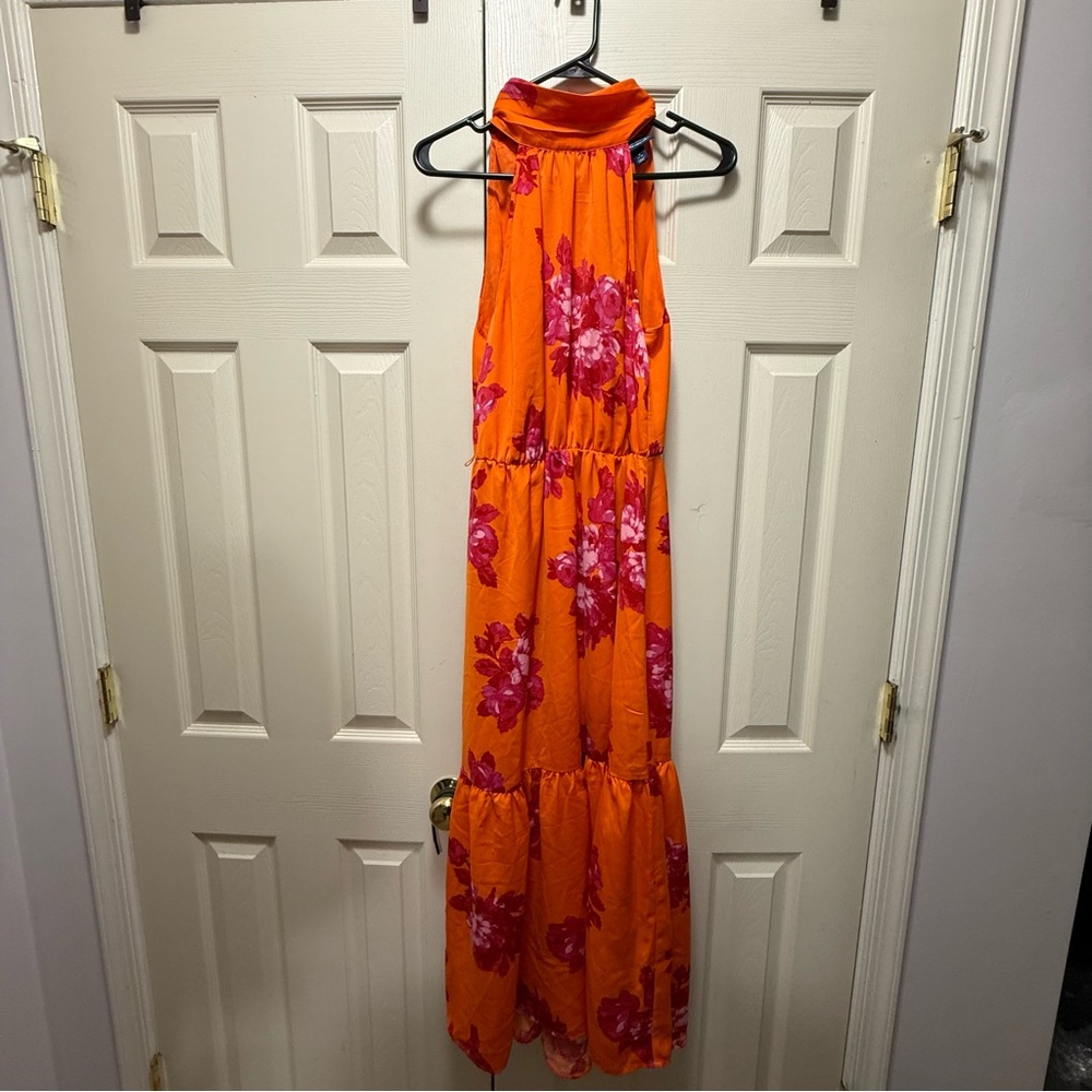 Scoop NYC Orange Red Halter Maxi Sundress